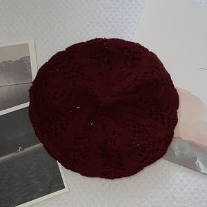 $8 add on: H&M Knit Crochet Beret Hat (Burgundy)